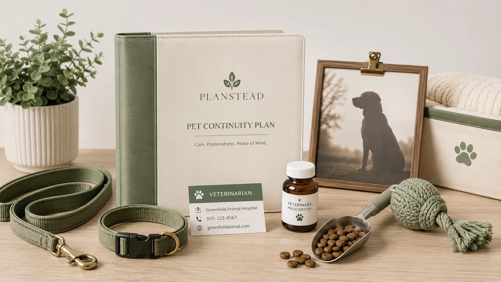 Pet care planning workspace with a dog, care notes, and veterinary references.